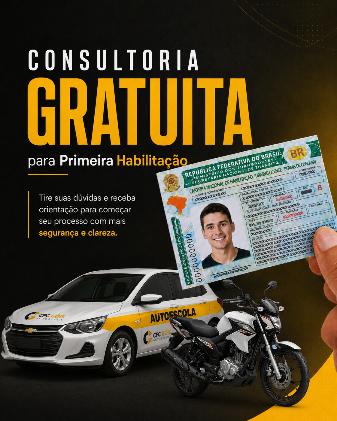 Consultoria gratuita para primeira habilitação de carro e moto do CFC GÓIS